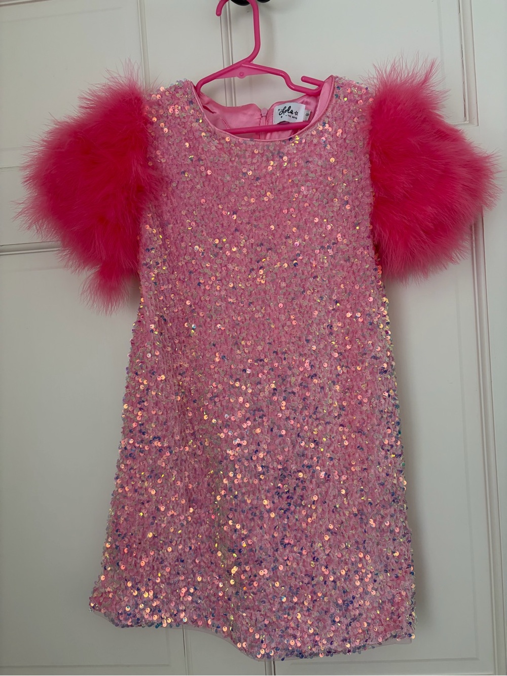 Lola + The Boys Pink Sequin Dress with Fluffy Puff Sleeves